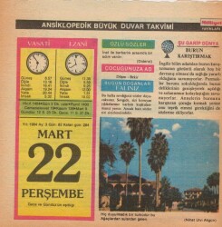 22 Mart 1984 Takvim Yaprağı EFM(N)5808 - 3