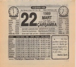 22 Mart 1989 Takvim Yaprağı EFM(N)5870 - 2