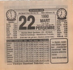 22 Mart 1990 Takvim Yaprağı EFM(N)5994 - 3