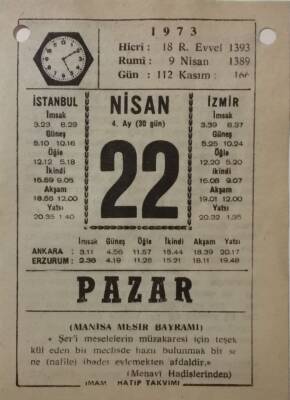 22 Nisan 1973 Takvim Yaprağı - Doğum Günü Hediyesi EFM(N)8119 - 2