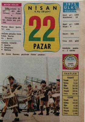 22 Nisan 1973 Takvim Yaprağı - Doğum Günü Hediyesi EFM(N)8327 - 2