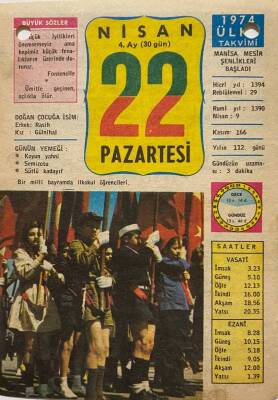 22 Nisan 1974 Takvim Yaprağı - Doğum Günü Hediyesi EFM(N)8249 - 1