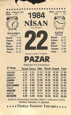 22 Nisan 1984 Takvim Yaprağı - Doğum Günü Hediyesi EFM(N)11206 - 1