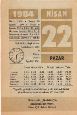 22 Nisan 1984 Takvim Yaprağı EFM(N)6201 - 1