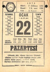 22 Ocak 1973 Takvim Yaprağı - Doğum Günü Hediyesi EFM(N)10831 - 4