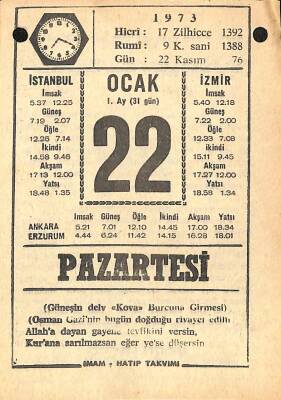 22 Ocak 1973 Takvim Yaprağı - Doğum Günü Hediyesi EFM(N)10831 - 4