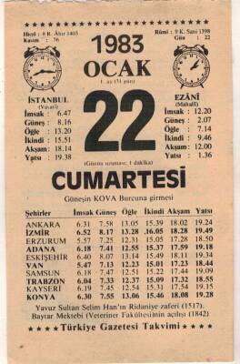 22 Ocak 1983 Takvim Yaprağı EFM(N)4575 - 1