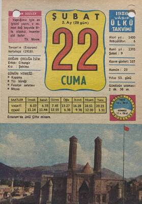 22 Şubat 1980 Takvim Yaprağı - Doğum Günü Hediyesi EFM(N)7846 - 1