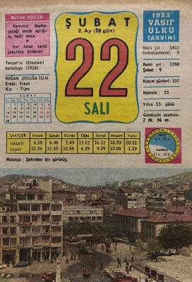 22 Şubat 1983 Takvim Yaprağı - Doğum Günü Hediyesi EFM(N)7744 - 1