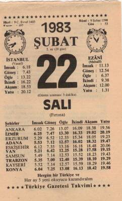 22 Şubat 1983 Takvim Yaprağı EFM(N)5402 - 1