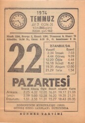 22 Temmuz 1974 Takvim Yaprağı EFM(N)2091 - 3