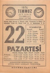 22 Temmuz 1974 Takvim Yaprağı EFM(N)2091 - 1