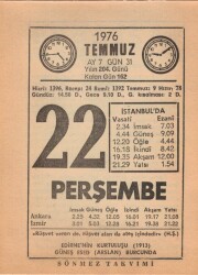 22 Temmuz 1976 Takvim Yaprağı EFM(N)2092 - 3