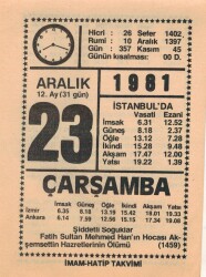 23 Aralık 1981 Takvim Yaprağı EFM(N)4428 - 3