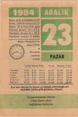 23 Aralık 1984 Takvim Yaprağı EFM(N)4182 - 3