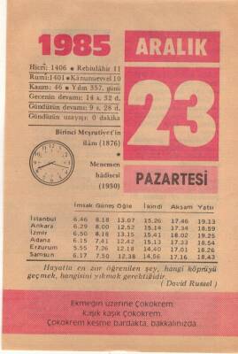 23 Aralık 1985 Takvim Yaprağı EFM(N)4120 - 3