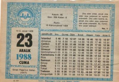 23 Aralık 1988 Takvim Yaprağı EFM(N)4489 - 3