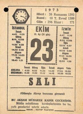 23 Ekim 1973 Takvim Yaprağı - Doğum Günü Hediyesi EFM(N)10605 - 4