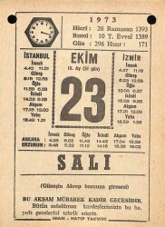 23 Ekim 1973 Takvim Yaprağı - Doğum Günü Hediyesi EFM(N)10605 - 2