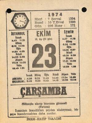 23 Ekim 1974 Takvim Yaprağı - Doğum Günü Hediyesi EFM(N)10584 - 3