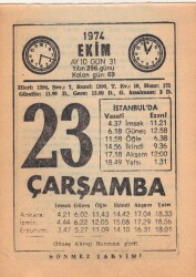 23 Ekim 1974 Takvim Yaprağı EFM(N)2993 - 3