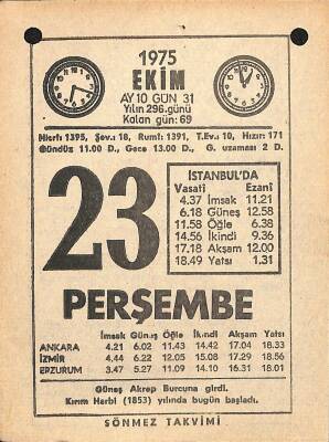 23 Ekim 1975 Takvim Yaprağı - Doğum Günü Hediyesi EFM(N)12551 - 1