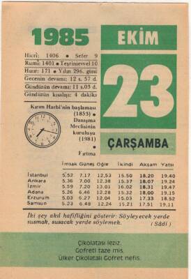 23 Ekim 1985 Takvim Yaprağı EFM(N)3055 - 3