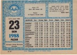 23 Ekim 1988 Takvim Yaprağı EFM(N)3209 - 3