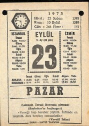 23 Eylül 1973 Takvim Yaprağı - Doğum Günü Hediyesi EFM(N)9869 - 1