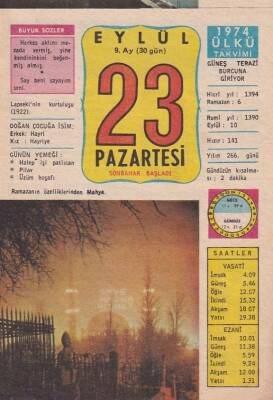 23 Eylül 1974 Takvim Yaprağı -Doğum Günü Hediyesi EFM(N)6393 - 1