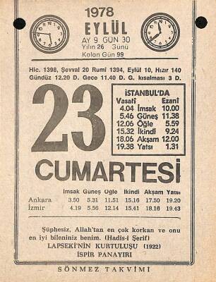 23 Eylül 1978 Takvim Yaprağı - Doğum Günü Hediyesi EFM(N)9772 - 1