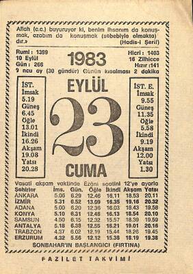 23 Eylül 1983 Takvim Yaprağı - Doğum Günü Hediyesi EFM(N)12378 - 1