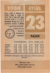 23 Eylül 1984 Takvim Yaprağı EFM(N)2793 - 3