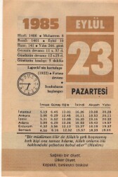 23 Eylül 1985 Takvim Yaprağı EFM(N)2827 - 3