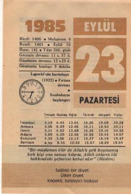 23 Eylül 1985 Takvim Yaprağı EFM(N)2827 - 1