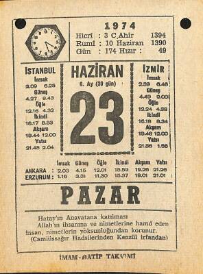 23 Haziran 1974 Takvim Yaprağı - Doğum Günü Hediyesi EFM(N)12138 - 1