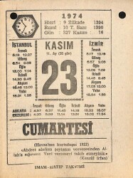 23 Kasım 1974 Takvim Yaprağı - Doğum Günü Hediyesi EFM(N)10785 - 4