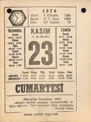 23 Kasım 1974 Takvim Yaprağı - Doğum Günü Hediyesi EFM(N)10785 - 4