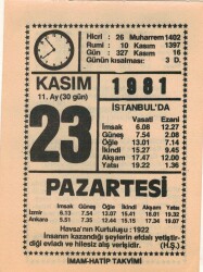 23 Kasım 1981 Takvim Yaprağı EFM(N)4275 - 3