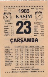 23 Kasım 1983 Takvim Yaprağı EFM(N)3967 - 3