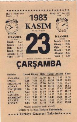 23 Kasım 1983 Takvim Yaprağı EFM(N)3967 - 2