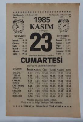 23 Kasım 1985 Takvim Yaprağı - Doğum Günü Hediyesi EFM(N)6699 - 1