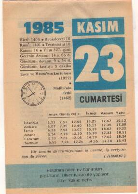 23 Kasım 1985 Takvim Yaprağı EFM(N)3393 - 3