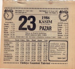 23 Kasım 1986 Takvim Yaprağı EFM(N)3423 - 3