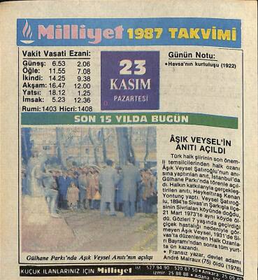 23 Kasım 1987 Takvim Yaprağı - Doğum Günü Hediyesi EFM(N)11856 - 1