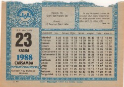 23 Kasım 1988 Takvim Yaprağı EFM(N)3453 - 3