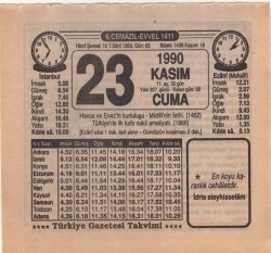 23 Kasım 1990 Takvim Yaprağı EFM(N)3937 - 2