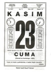 23 Kasım 2001 Takvim Yaprağı Doğum Günü Hediyesi EFM(N)4023 - 3