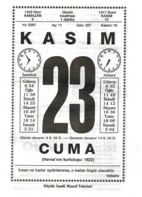 23 Kasım 2001 Takvim Yaprağı Doğum Günü Hediyesi EFM(N)4023 - 3