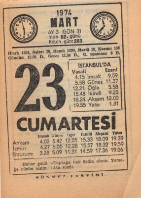 23 Mart 1974 Takvim Yaprağı EFM(N)5902 - 1